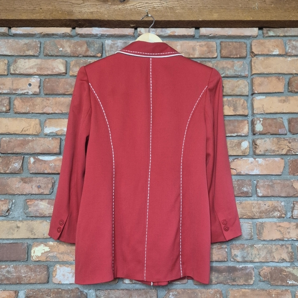 Vintage Mable High Fashion 100% Wool Contrast Stitch Blazer • Tailored Statement - Picture 7 of 12